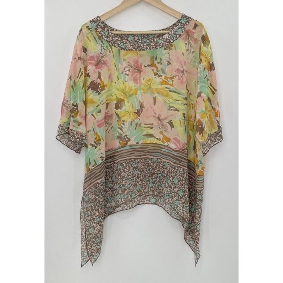 Coldwater Creek 100% Silk Asymmetrical Sheer Floral Blouse Sz S/M Fairycore Boho - Picture 1 of 12